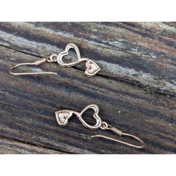 Vintage Sterling Gold Vermeil Heart Earrings - Picture 3 of 9